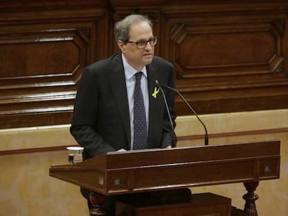 Quim Torra durant el seu discurs al Parlament.