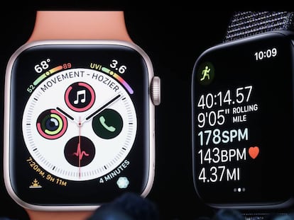 Apple CEO Tim Cook speaks about Apple Watch at the Apple Worldwide Developers Conference in San Jose, Calif., Monday, June 3, 2019. (AP Photo/Jeff Chiu)