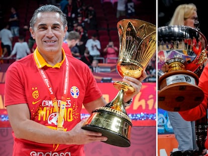 Scariolo y Mondelo, con los títulos del Mundial y el Eurobasket de 2019.