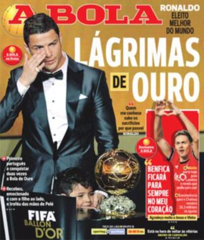 Imagen de la portada del periódico portugués A BOLA
