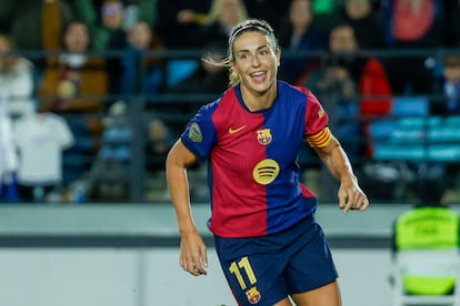 Alexia Putellas, tras marcar el 0-4 del Barça al Real Madrid, el sábado.