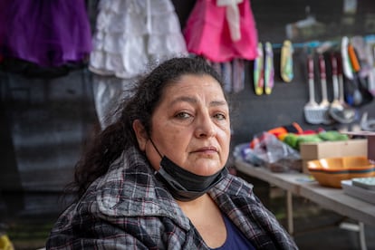 Andrea Fernández, de 56 años, en su puesto en la feria de Petorca.