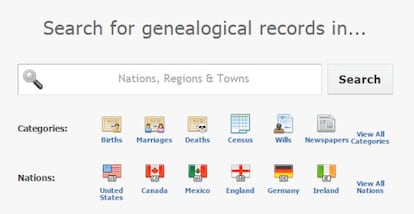 Buscador de archivos genealógicos en todo el mundo, por categorías y países.