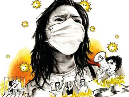 Ilustraciones creadas para el nuevo informe de Amnistía Internacional titulado 'Atreverse a defender los derechos humanos durante una pandemia'.