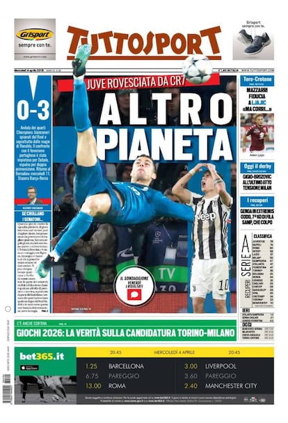 Portada del diario turinés Tuttosport.