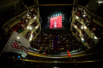 Vista del teatro Alcázar durante la intervención de Díaz en el cierre de la Asamblea de Movimiento Sumar.