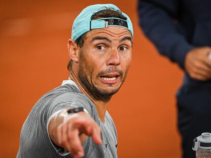 Nadal, durante el entrenamiento de este viernes en la Philippe Chatrier de París.