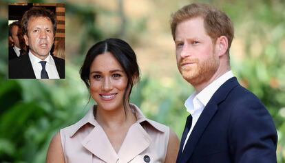 Los duques de Sussex, Enrique de Inglaterra y Meghan Markle, y el abogado Keith Schilling. 