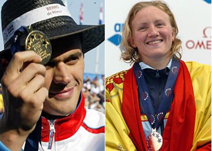 Alexander Popov y Nina Yivanevskaia, con sus medallas de oro y plata, respectivamente.