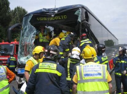 Imagen del accidente entre dos autobuses interurbanos en la M-30.