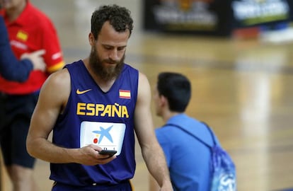 Sergio Rodríguez durante un entrenamiento de la selección en Madrid.