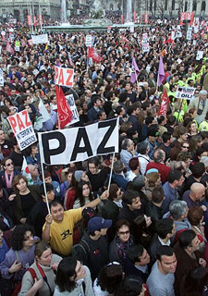 Aspecto de una manifestación en Madrid contra la guerra de Irak en marzo de 2003.