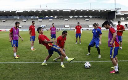 Rondo de Espa&ntilde;a en el entrenamiento del martes.