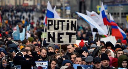  Una manifestación en contra de la llamada Red Soberana Rusa el 10 de marzo en Moscú. 