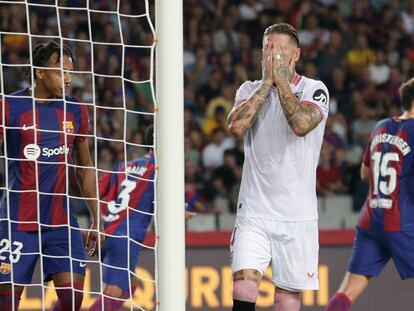 Sevilla's Sergio Ramos laments scoring an own goal to lose against FC Barcelona.