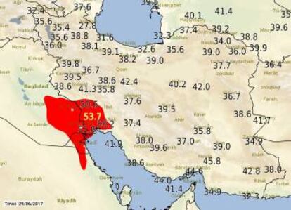 Temperaturas en Irán el 29 de junio.