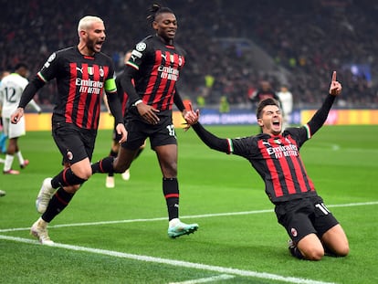 Brahim Diaz celebra el gol de la victoria del Milan ante el Tottenham en los octavos de final de la Champions, este martes.