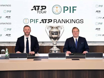 El director ejecutivo de la ATP, Massimo Calvelli, y el Jefe de Asuntos Corporativos de PIF, Kevin Foster.