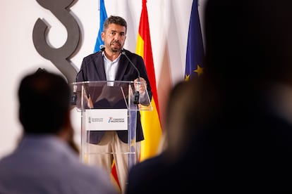 El president de la Generalitat Valenciana, Carlos Mazón, en una rueda de prensa, el día 1 de agosto.