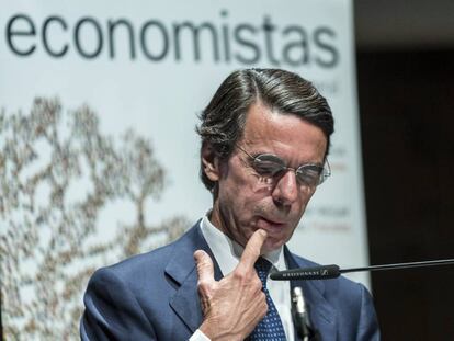 El expresidente del Gobierno y presidente de la Fundación FAES, José María Aznar, durante una conferencia.