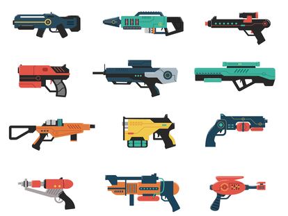 Ilustraciones de pistolas de rayos.