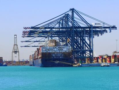 El portacontenedores MSC Le Havre, que ha llegado este martes al Puerto de Valencia procedente del canal de Suez.