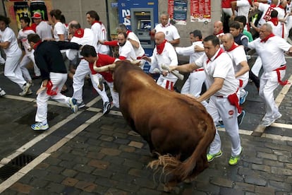 Un momento del segundo encierro de San Ferm&iacute;n. 