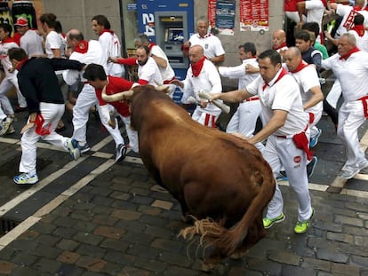 Un momento del segundo encierro de San Ferm&iacute;n. 