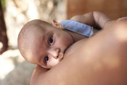 Una madre da el pecho a su bebé. 