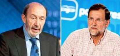 Los candidatos de PSOE y PP, Alfredo Pérez Rubalcaba y Mariano Rajoy