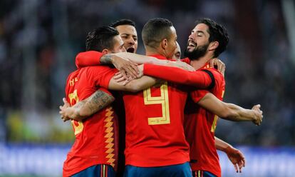 Rodrigo celebra el gol ante Alemania el pasado 23 de marzo.