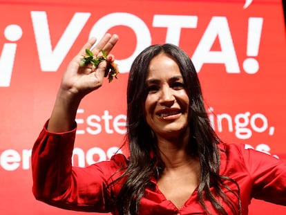 La candidata de Ciudadanos a la alcaldía de Madrid, Begoña Villacís, durante el acto de cierre de campaña electoral celebrado este viernes en Madrid.