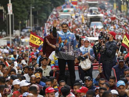 President Nicolás Maduro greets a crowd during the official launch of the presidential campaign in Caracas on July 4, 2024.
