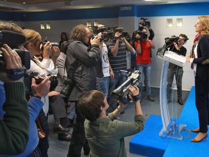 Arantza Quiroga, durante la rueda de prensa que ha ofrecido en Bilbao.