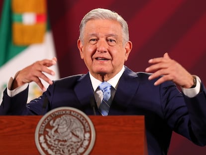 El presidente de México, Andrés Manuel López Obrador, durante su conferencia matutina de este lunes.