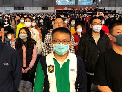 Trabajadores de Foxconn, el 22 de enero en Taipei (Taiwán).
