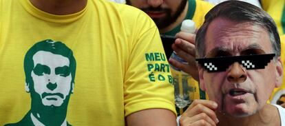 Manifestantes pró-Bolsonaro em ato em São Paulo.