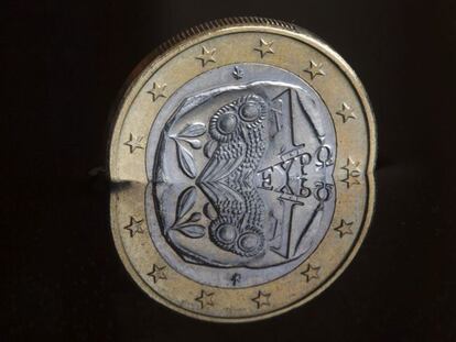  Fotograf&iacute;a ilustrativa de una moneda de 1 euro griega