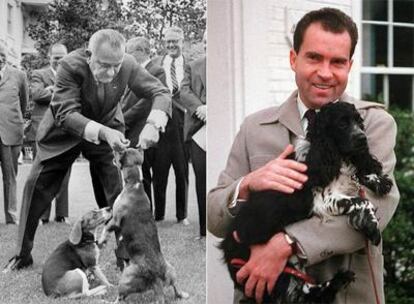 Lyndon B. Johnson, con <i>Him, </i><b>y Richard Nixon, con </b><i>Checkers.</i> /