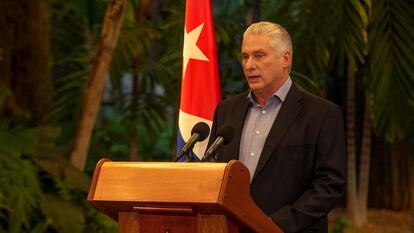 Miguel Díaz-Canel, presidente de Cuba, durante una comparecencia en La Habana, el pasado 8 de junio.
