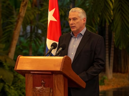 Miguel Díaz-Canel, presidente de Cuba, durante una comparecencia en La Habana, el pasado 8 de junio.