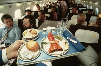 Menú con langosta en un vuelo del Concorde. La foto fue tomada en 1978.
