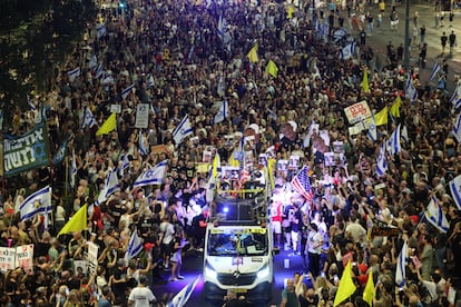 Manifestación este sábado en Tel Aviv para exigir el fin de la guerra en Gaza y la liberación de los rehenes.