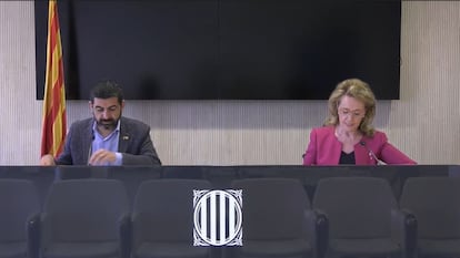 Captura de imagen de la rueda de prensa telemática del conseller de Trabajo, Chakir El Homrani, y la consellera de Cultura, Mariàngela Vilallonga, para anunciar 5 millones de ayudas para el sector.