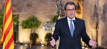 Artur Mas, presidente catal&aacute;n, durante el acto en el que adelant&oacute; las elecciones auton&oacute;micas al 27 de septiembre