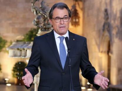 Artur Mas, presidente catal&aacute;n, durante el acto en el que adelant&oacute; las elecciones auton&oacute;micas al 27 de septiembre