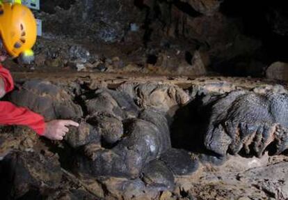 Formaciones fósiles producidas por bacterias que se alimentan de manganeso en la cueva cántabra de El Soplao.