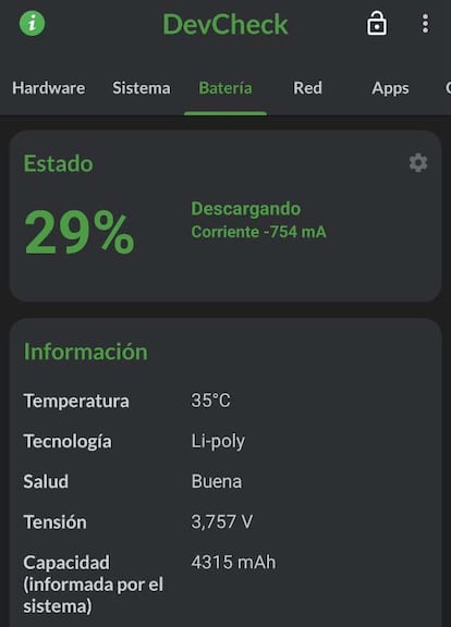 DevCheck estado batería Android