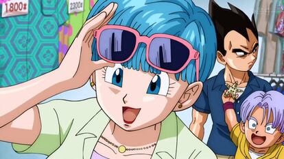 Bulma, personaje de 'Dragon Ball', junto a Vegeta y Trunks.