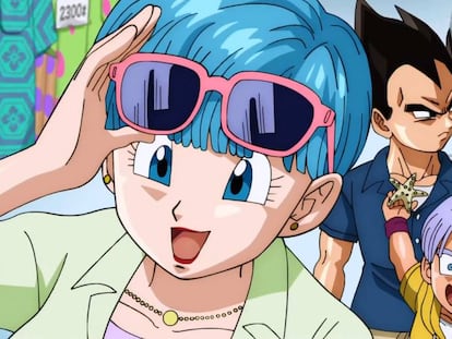 Bulma, personaje de 'Dragon Ball', junto a Vegeta y Trunks.